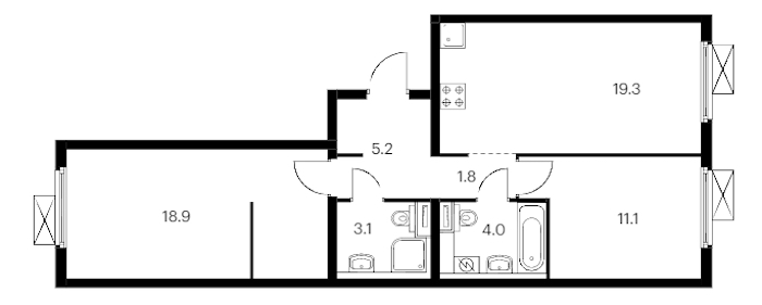 2-комнатная квартира 63.4 м², 13/13 эт., ЖК «Витебский парк»